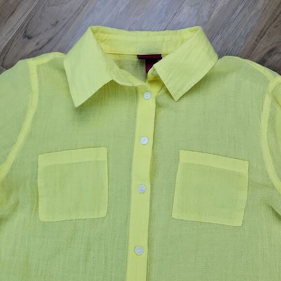 💜Merona Yellow Gauzy Lightweight Adjustable Roll Tab Long Sleeve Top Small - Picture 3 of 10